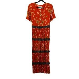 CACTUS FLOWER Dress Vintage V-Neck Ruffle Tiered Floral Western‎ Broom Style